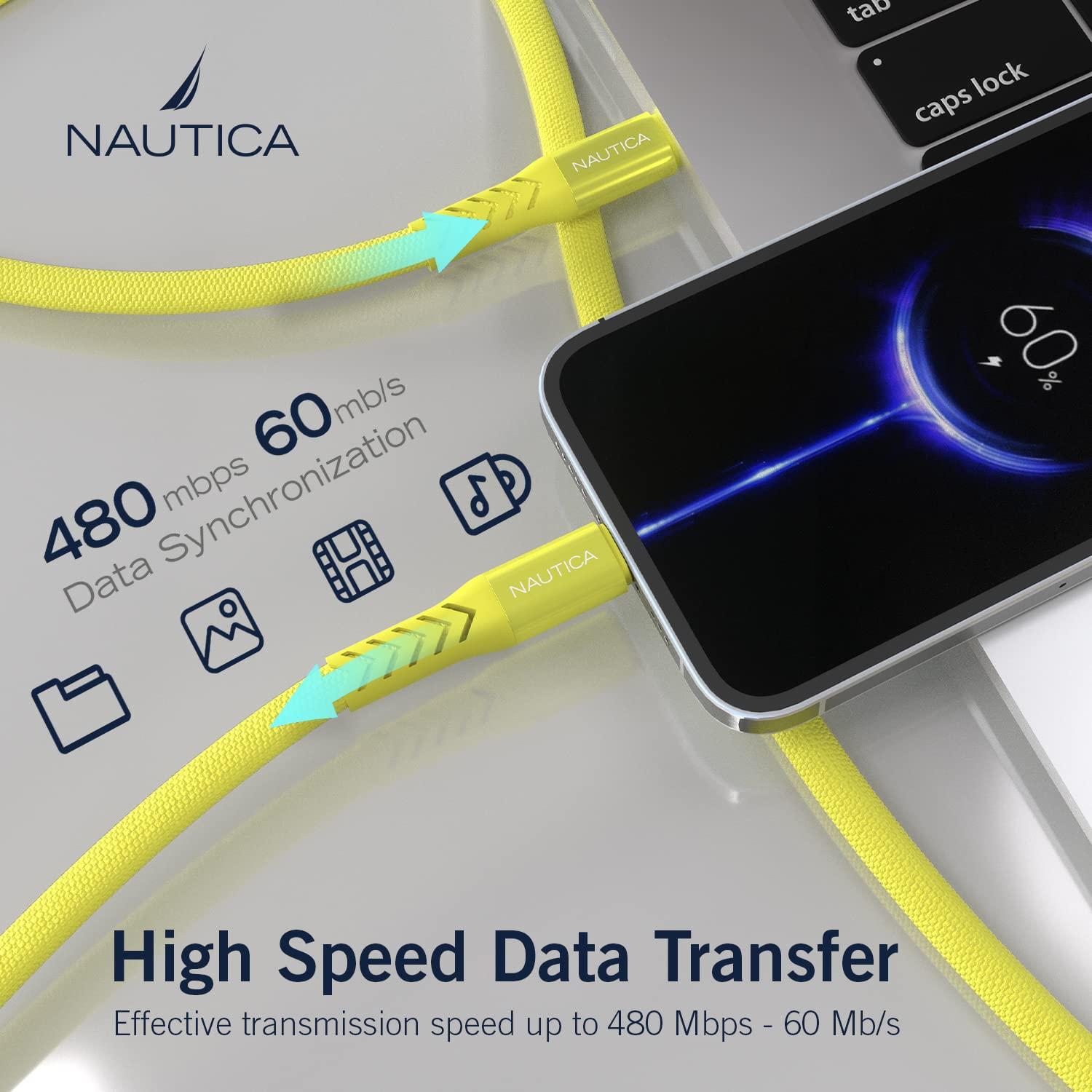 imageNautica TypeC to TypeC Cable USBC to USBC Fast Charging Cable with 65W Power Delivery amp 480Mbps Data Transfer Compatible for Google Pixel Samsung and Apple Devices and More 4FT REDYellow