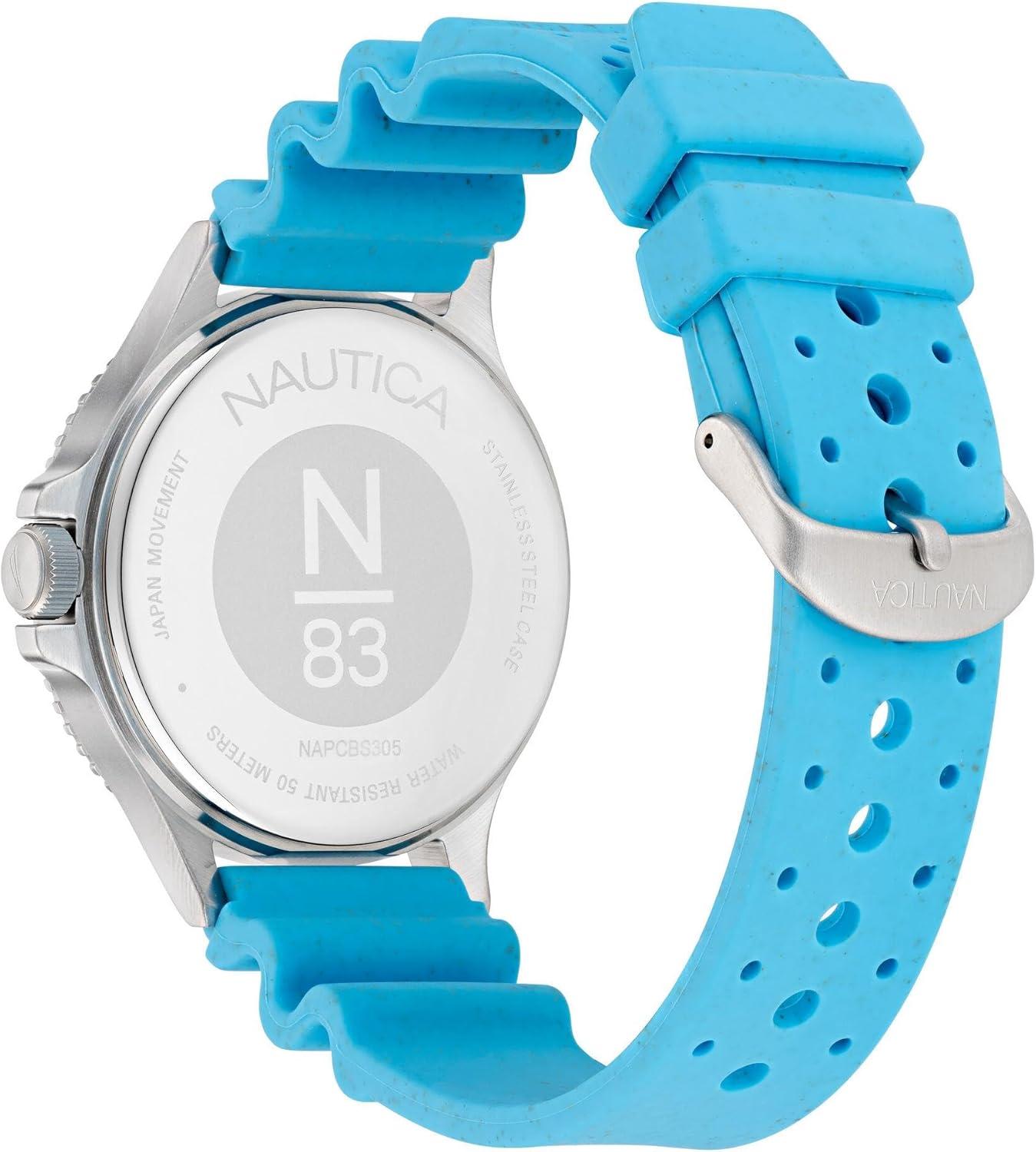 imageNautica N83 Mens NAPCBS305 Cocoa Beach Light Blue Wheat PU Fiber Strap Watch