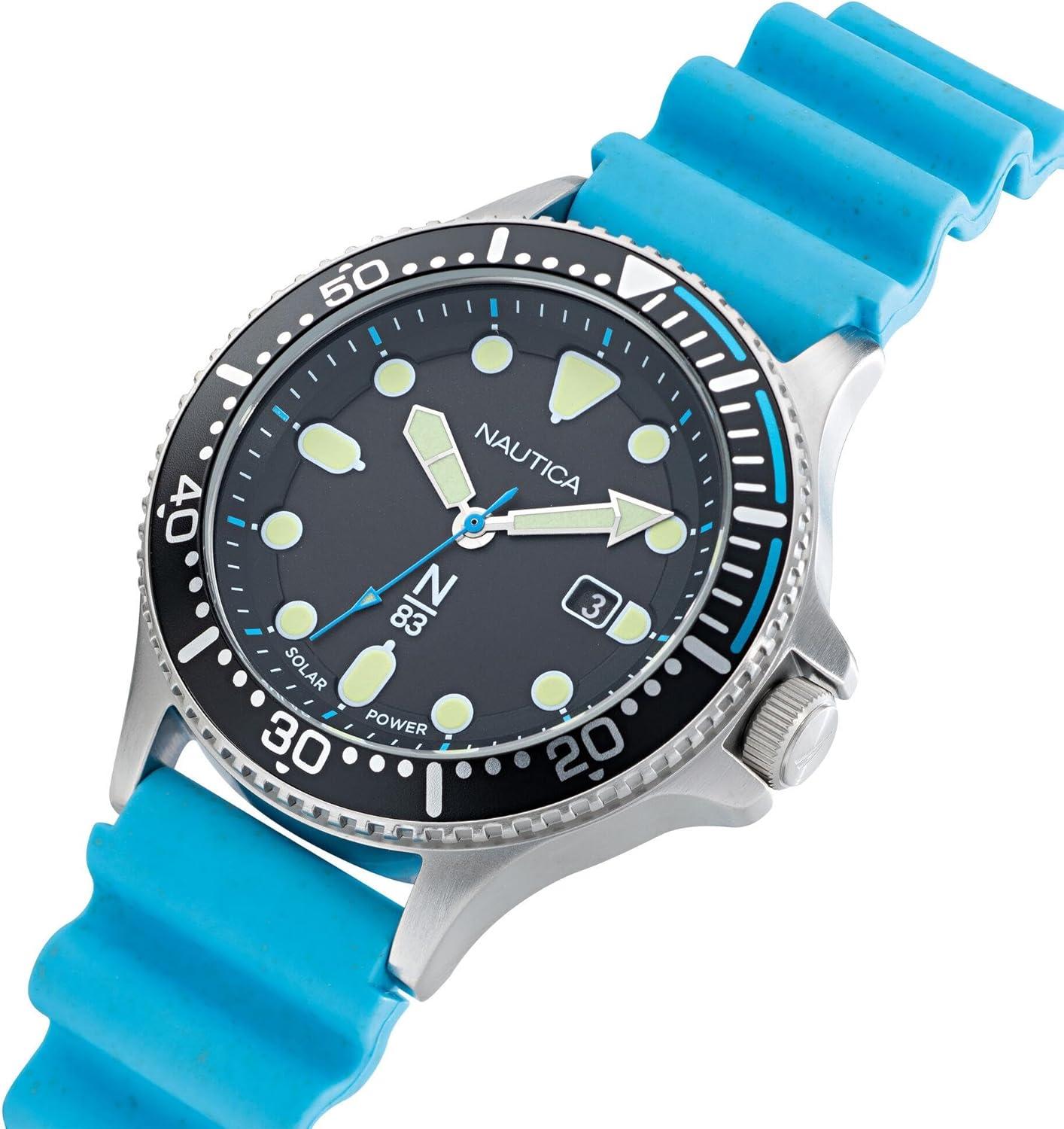 imageNautica N83 Mens NAPCBS305 Cocoa Beach Light Blue Wheat PU Fiber Strap Watch