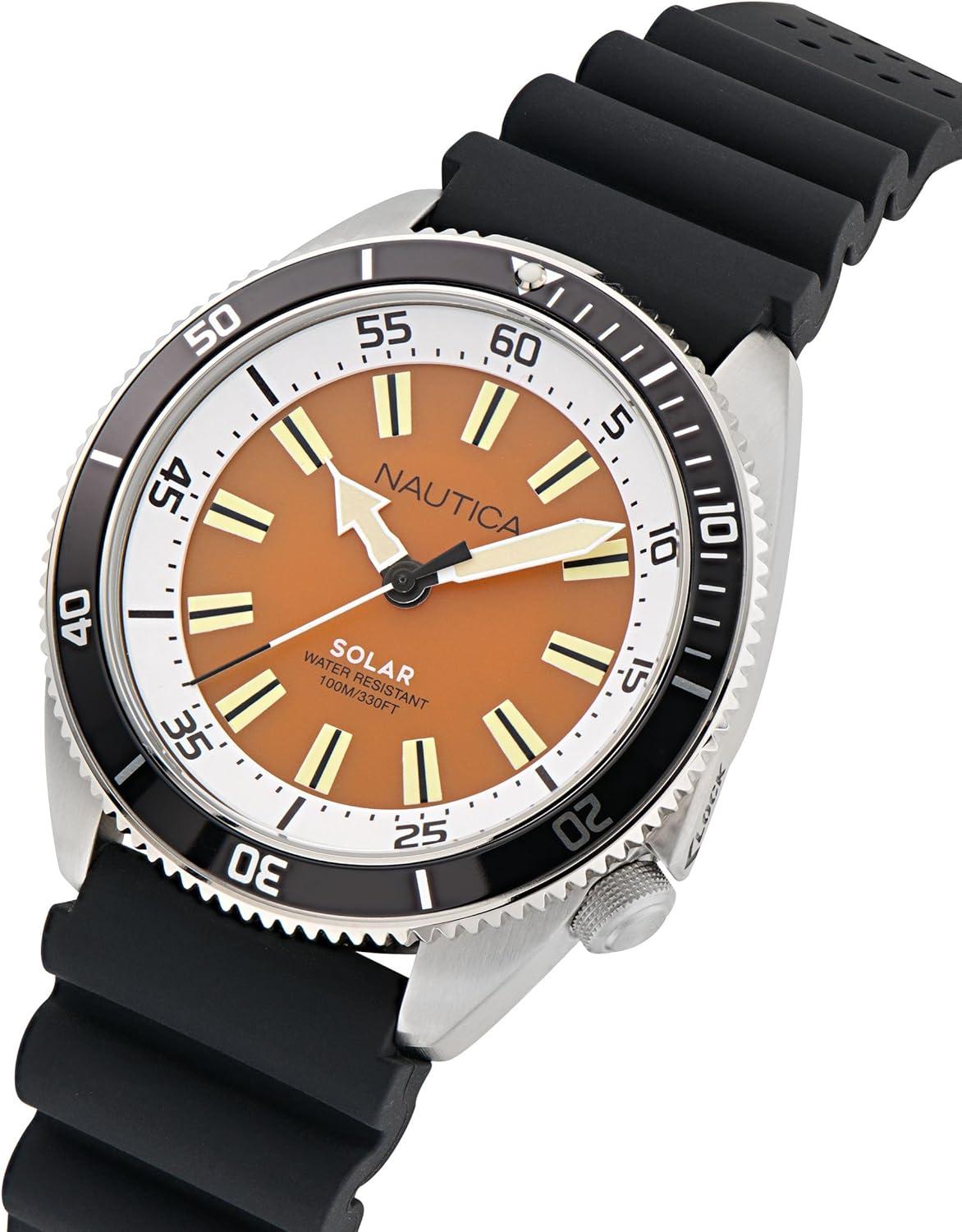 imageNautica Vintage Mens WatchBlackOrangeSilver