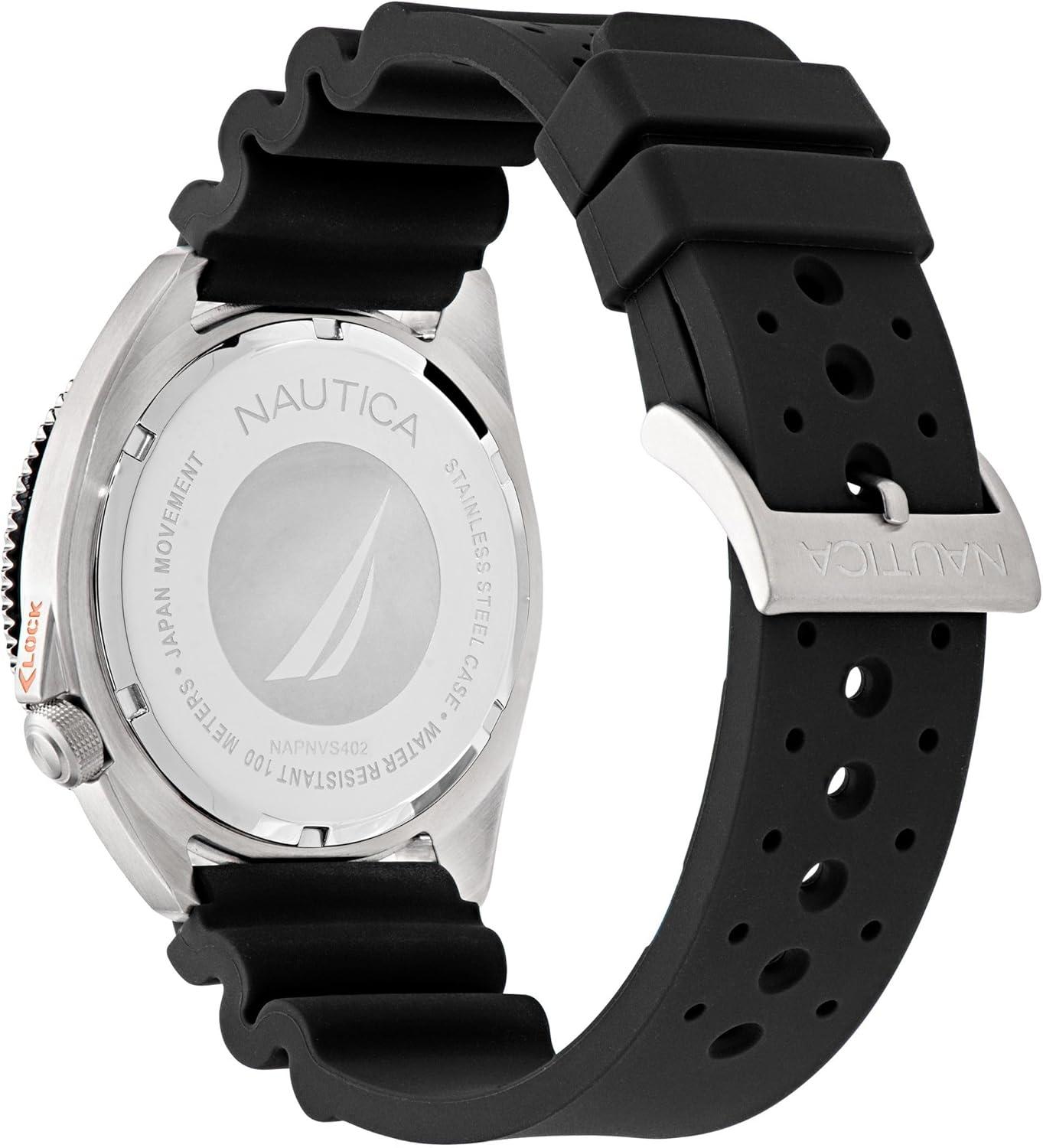 imageNautica Vintage Mens WatchBlackOrangeSilver