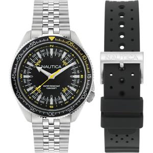 Nautica Vintage Men’s Watch(Silver/Black Silicone/Black)