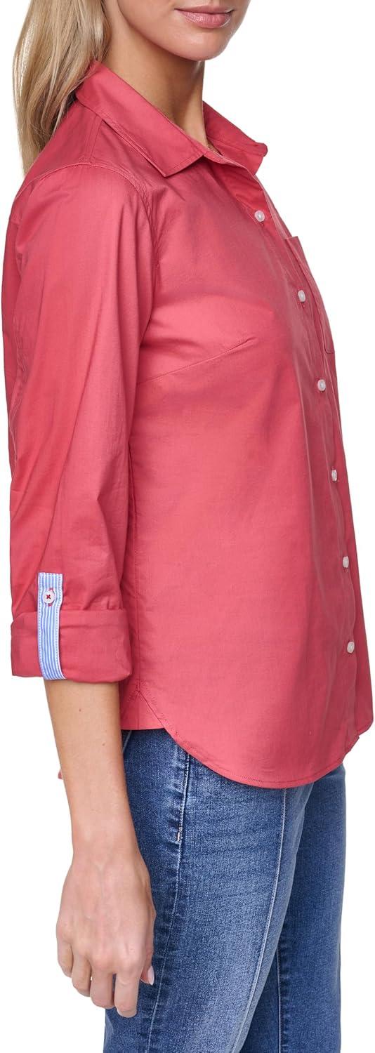 imageNautica Womens Button Front Long Sleeve Roll Tab ShirtMineral Red