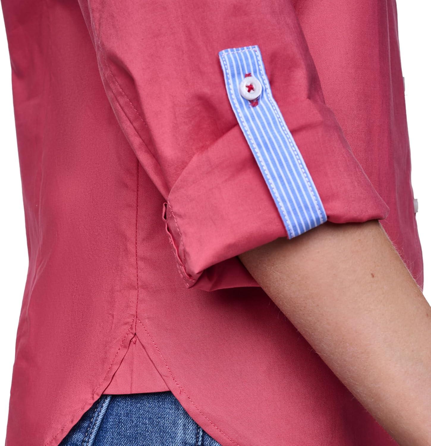 imageNautica Womens Button Front Long Sleeve Roll Tab ShirtMineral Red