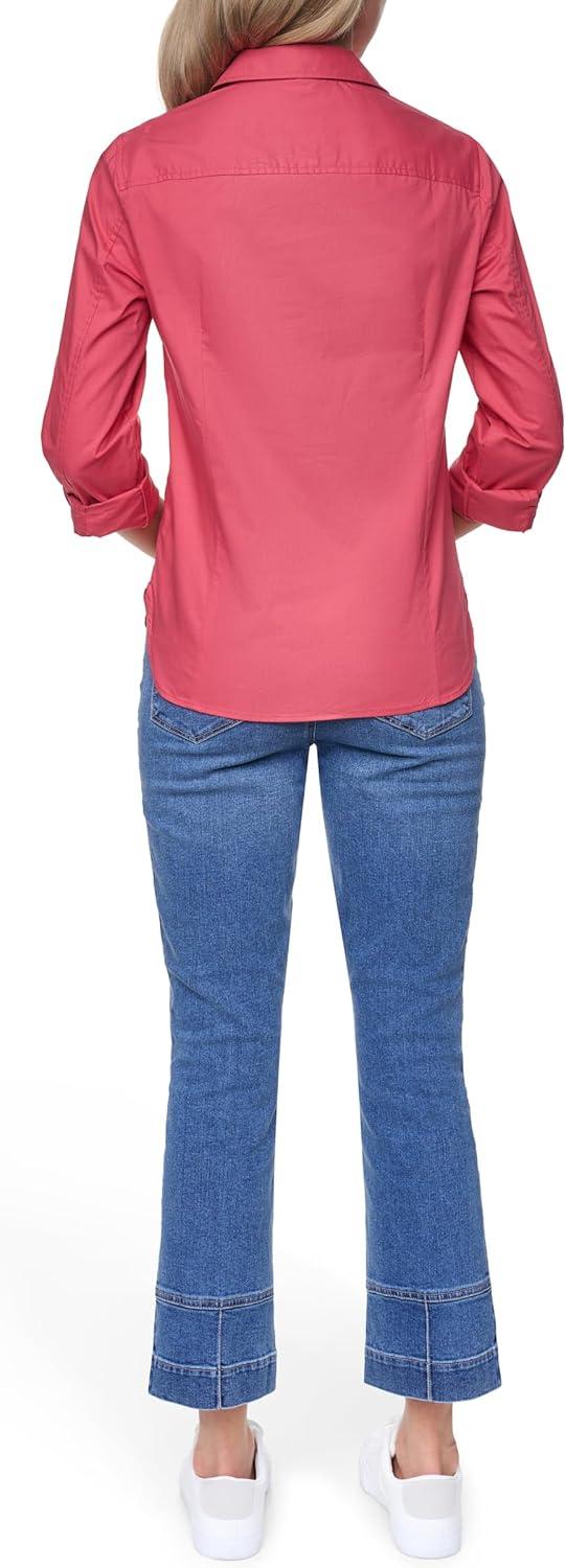imageNautica Womens Button Front Long Sleeve Roll Tab ShirtMineral Red