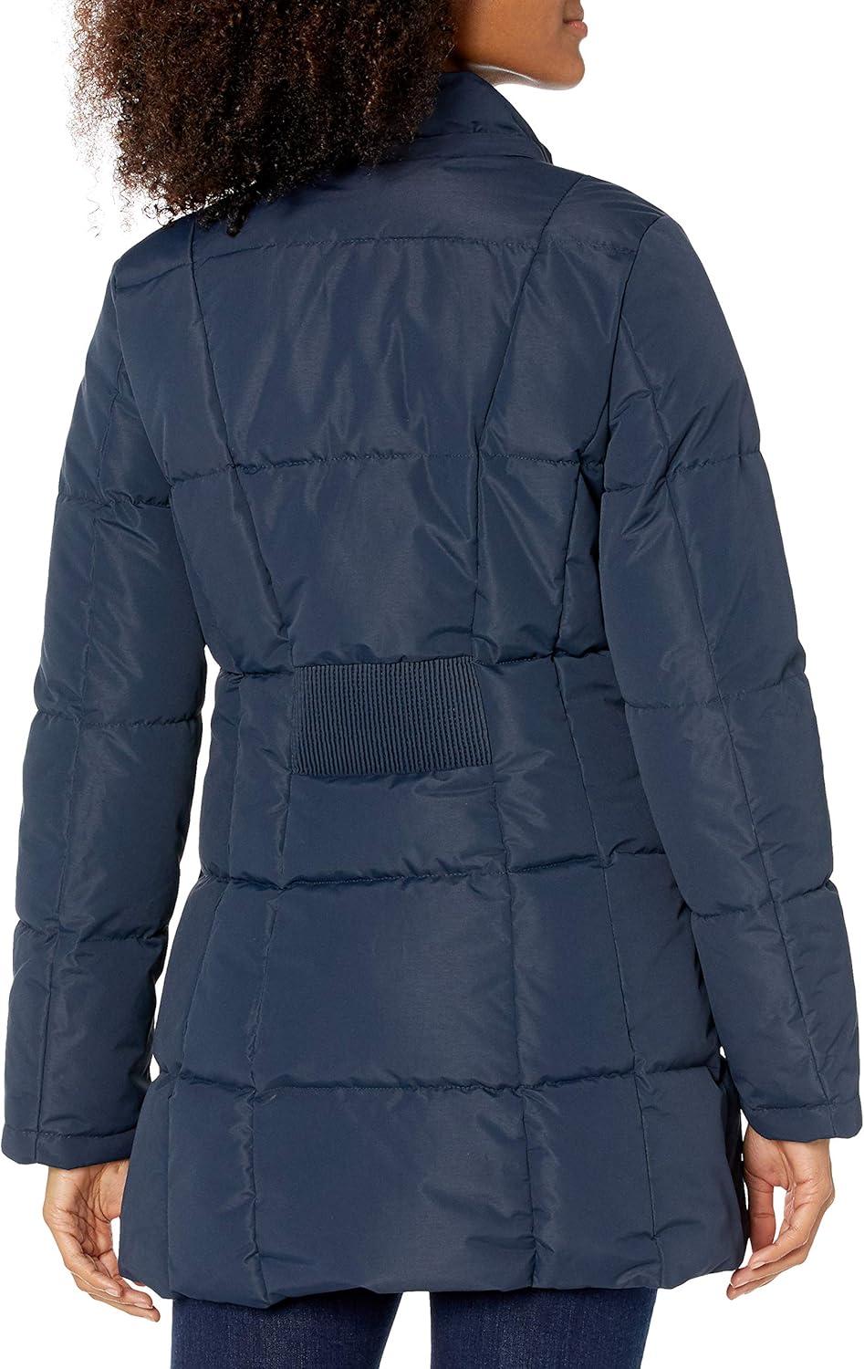 imageNautica Womens Long Stretch Puffer Jacket Heavyweight Winter Coat Hood amp Side OpeningNavy