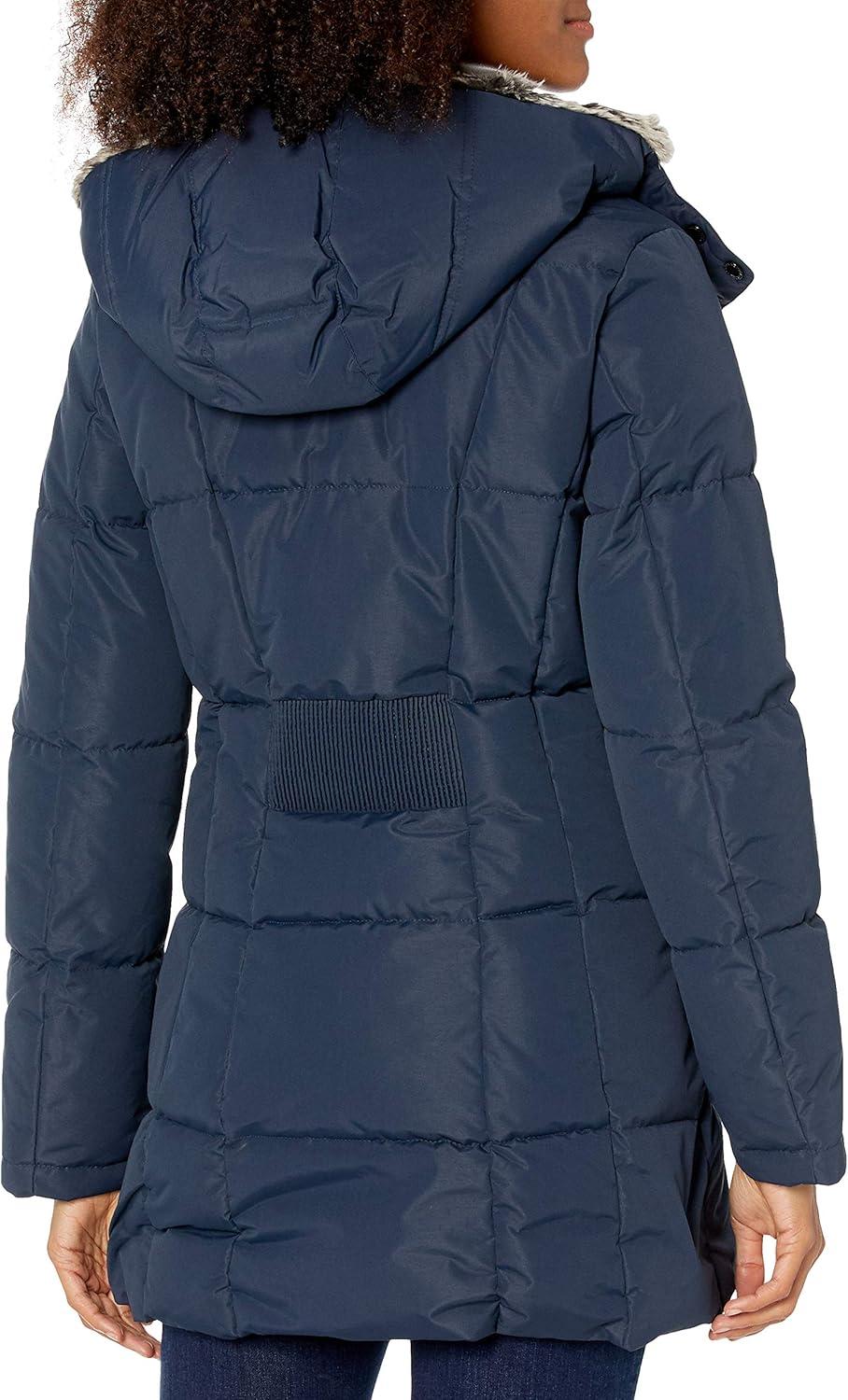 imageNautica Womens Long Stretch Puffer Jacket Heavyweight Winter Coat Hood amp Side OpeningNavy