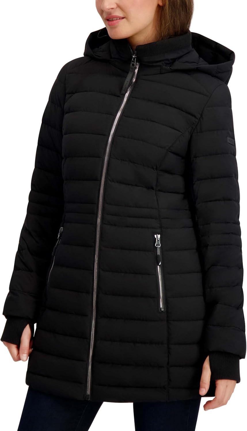 imageNautica Womens Lt Down Jacket with Hood 34 LengthBlack