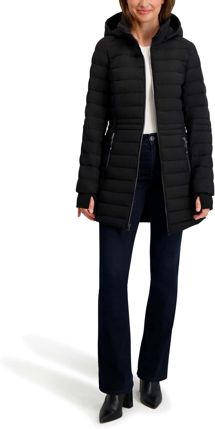 imageNautica Womens Lt Down Jacket with Hood 34 LengthBlack