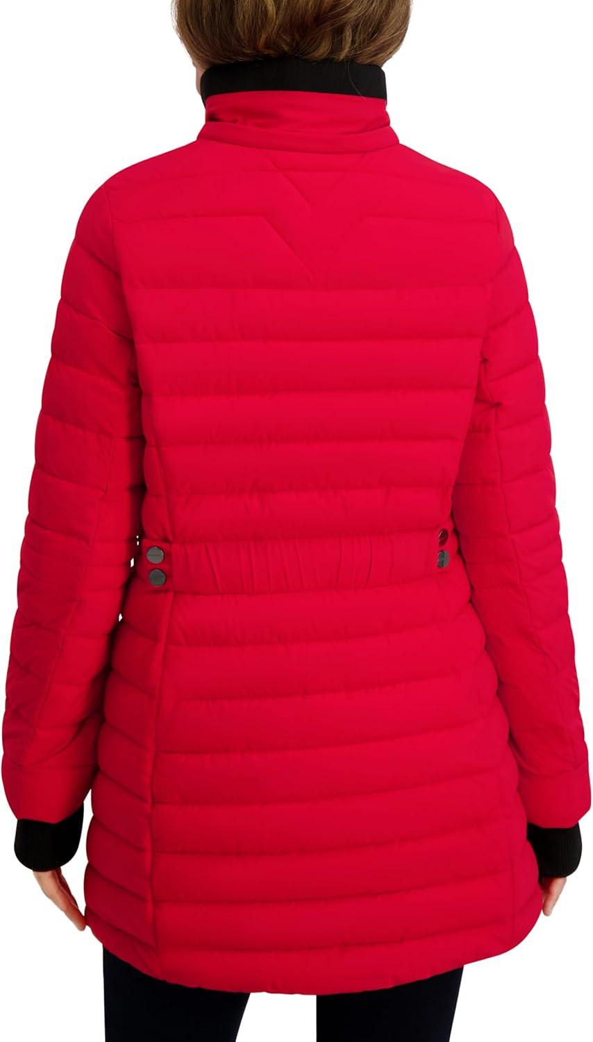 imageNautica Womens Lt Down Jacket with Hood 34 LengthNautica Red