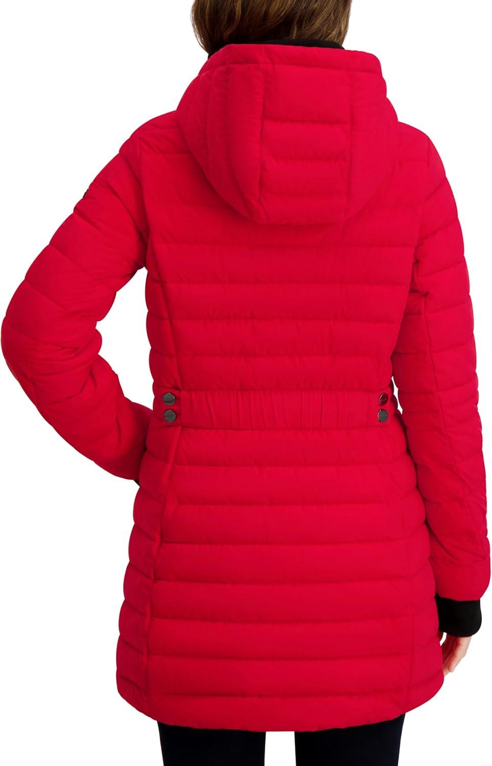 imageNautica Womens Lt Down Jacket with Hood 34 LengthNautica Red