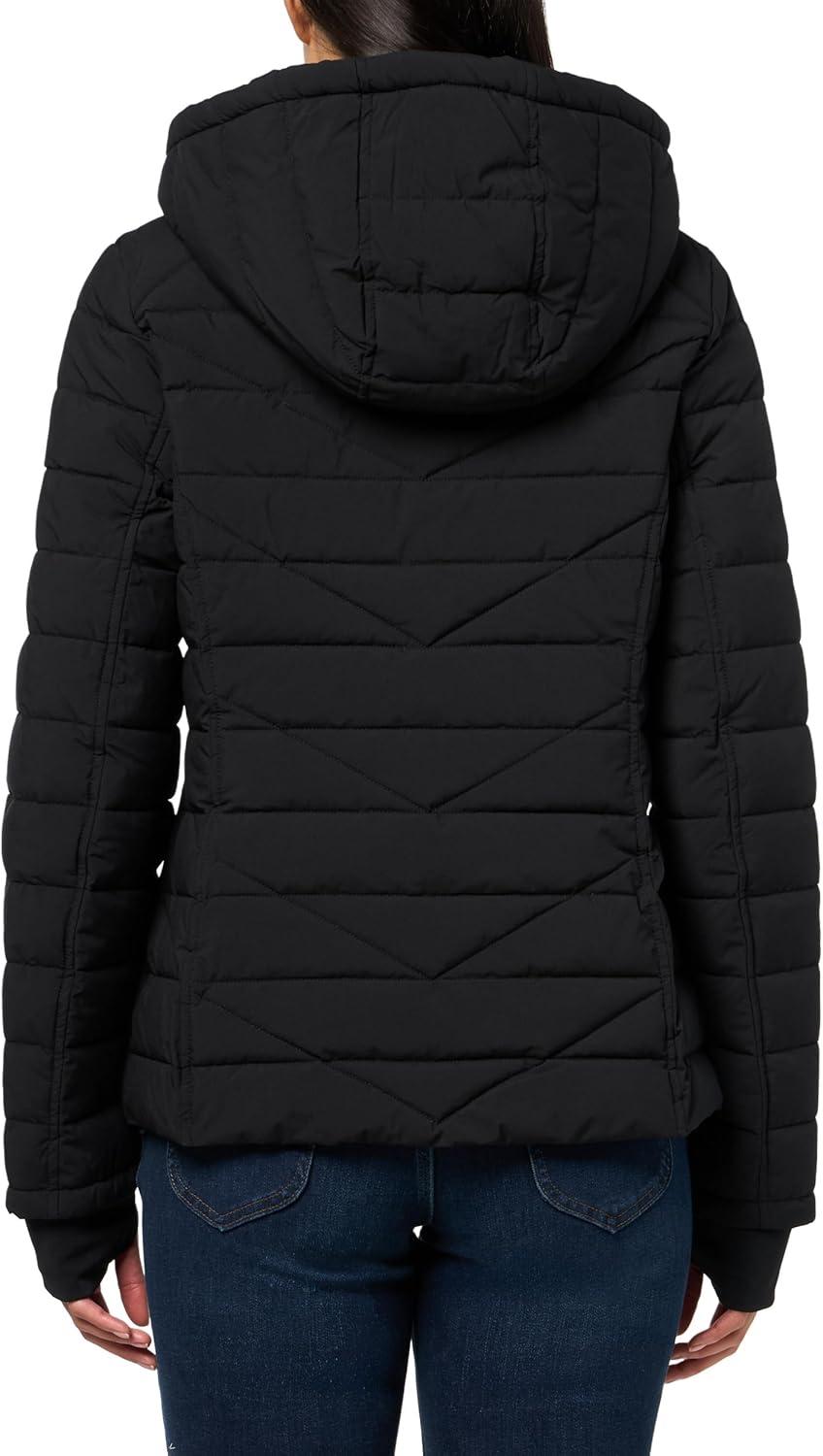 imageNautica Womens Mechanical Stretch Puffer Jacketdetachable Faux Fur Hood amp Storm CuffsBlack