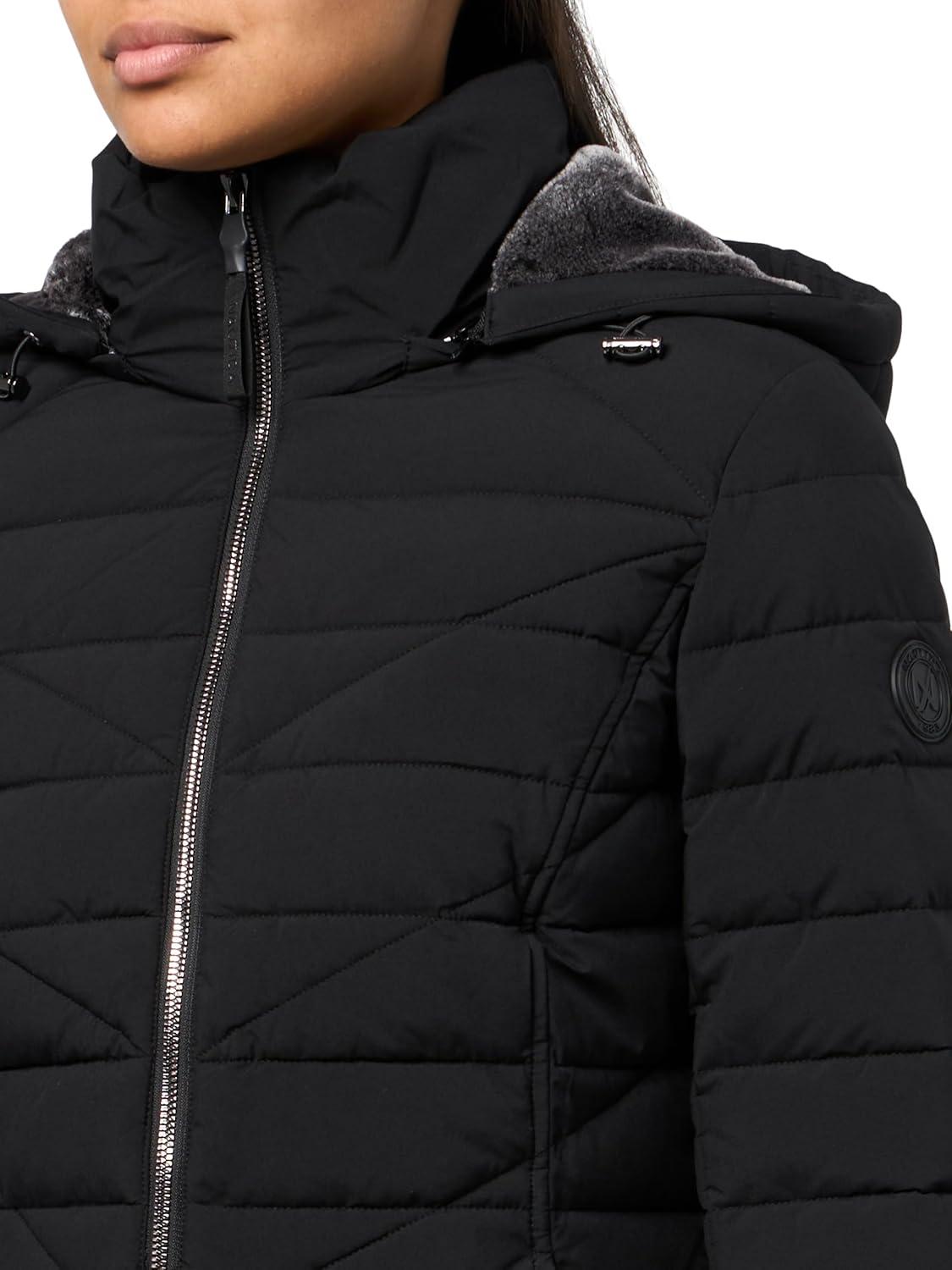 imageNautica Womens Mechanical Stretch Puffer Jacketdetachable Faux Fur Hood amp Storm CuffsBlack