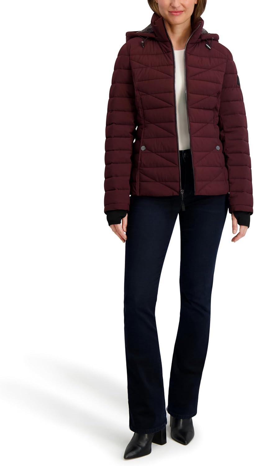 imageNautica Womens Mechanical Stretch Puffer Jacketdetachable Faux Fur Hood amp Storm CuffsChianti