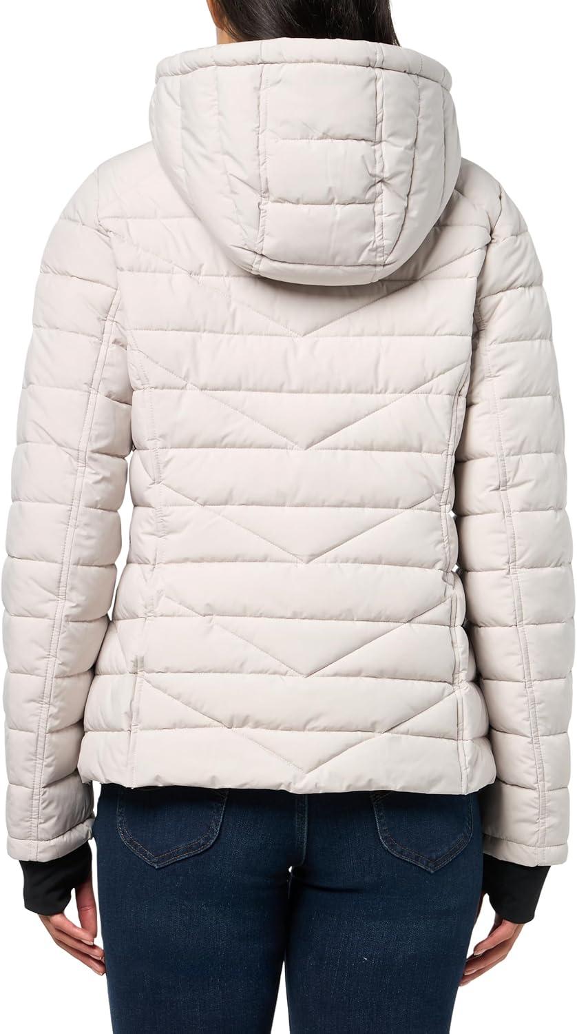 imageNautica Womens Mechanical Stretch Puffer Jacketdetachable Faux Fur Hood amp Storm CuffsLimestone
