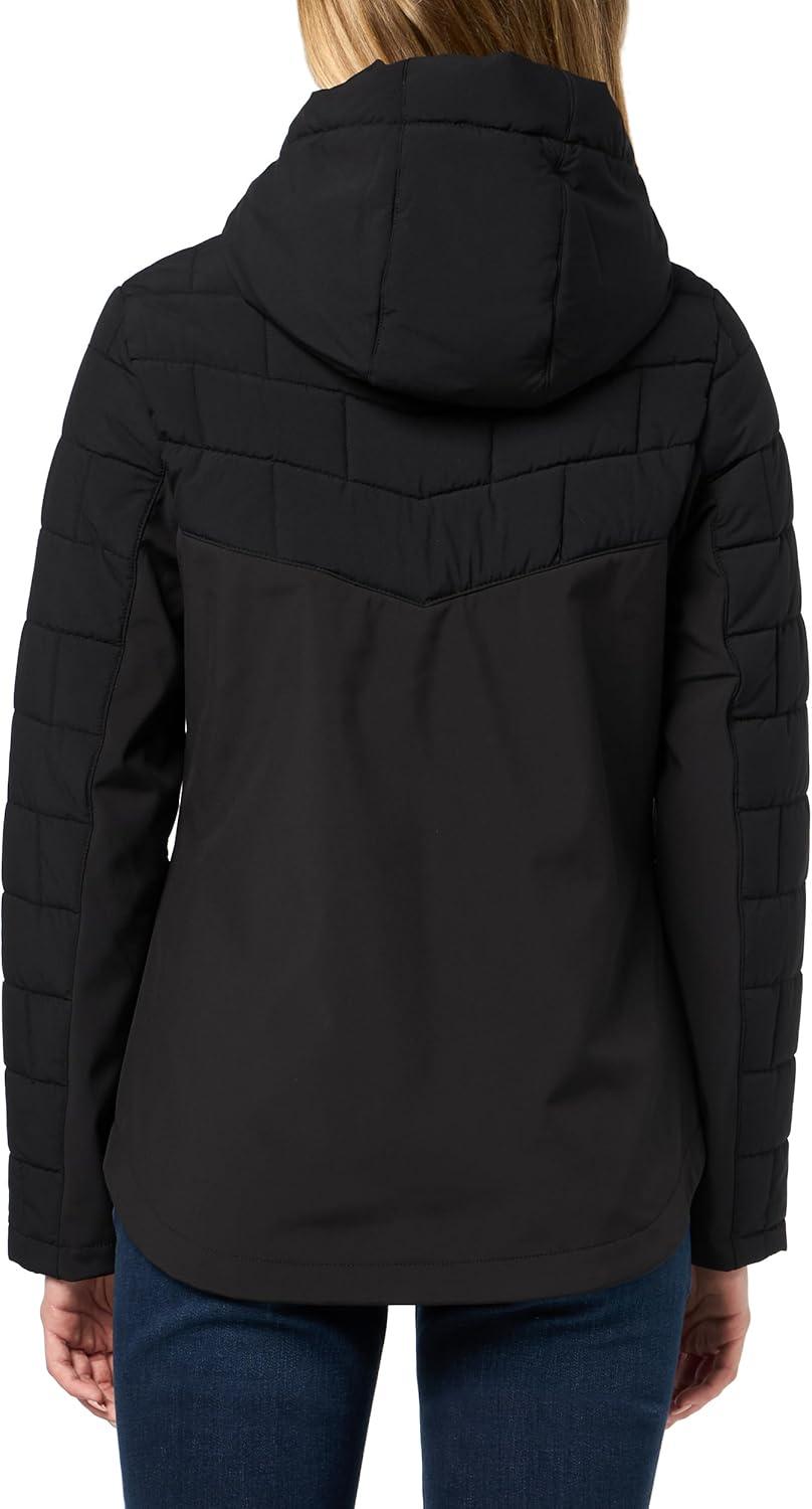 imageNautica Womens Mechanical Stretch Softshell Jacket Waterresistant Midweight Coat Attached HoodBlack