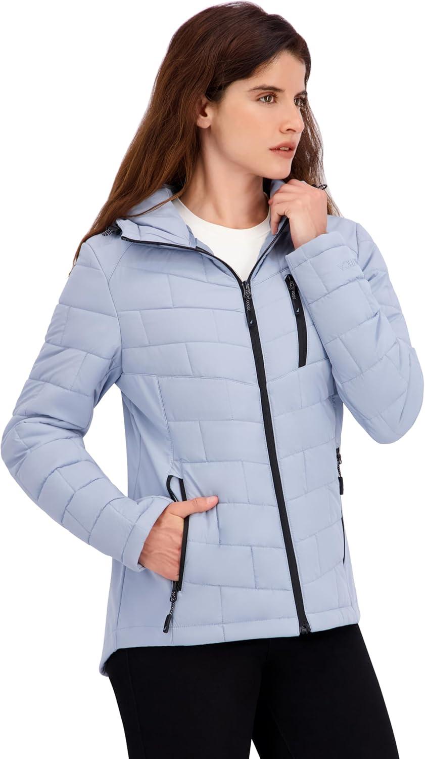 imageNautica Womens Mechanical Stretch Softshell Jacket Waterresistant Midweight Coat Attached HoodBlue
