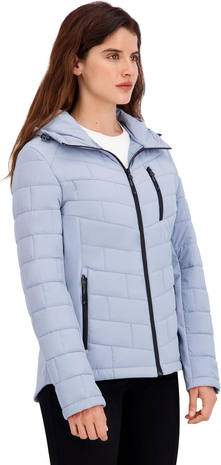 imageNautica Womens Mechanical Stretch Softshell Jacket Waterresistant Midweight Coat Attached HoodBlue