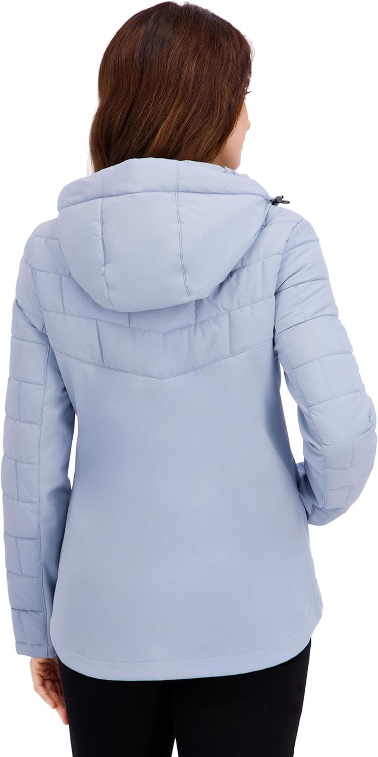 imageNautica Womens Mechanical Stretch Softshell Jacket Waterresistant Midweight Coat Attached HoodBlue