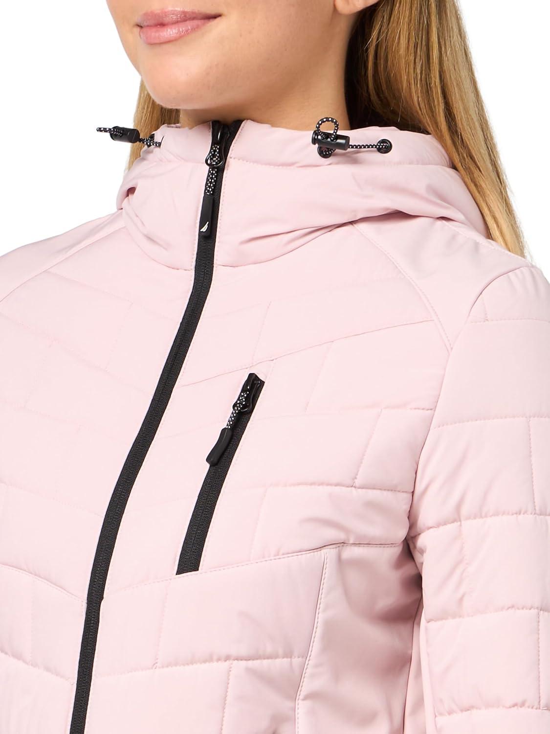 imageNautica Womens Mechanical Stretch Softshell Jacket Waterresistant Midweight Coat Attached HoodPowder Pink