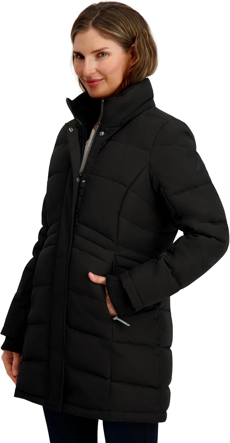 imageNautica Womens Mist Heavyweight Winter Coat Puffer Jacket With Detachable Faux Fur HoodBlack