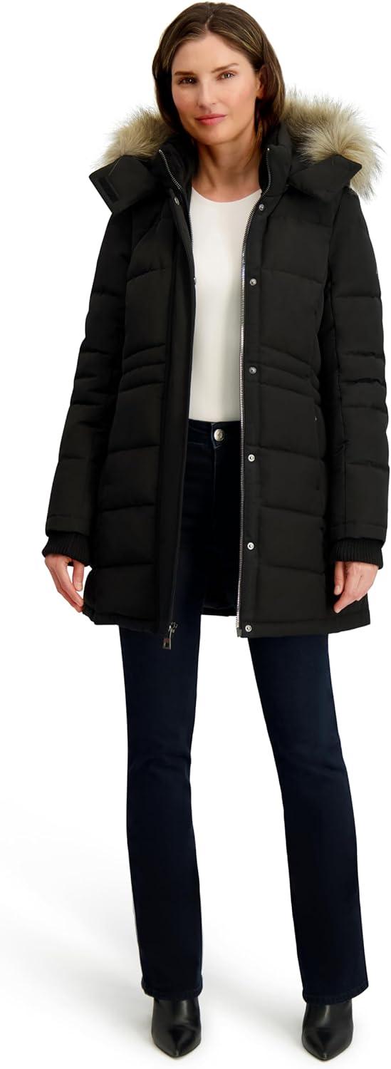 imageNautica Womens Mist Heavyweight Winter Coat Puffer Jacket With Detachable Faux Fur HoodBlack