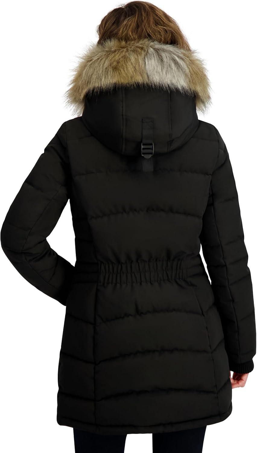 imageNautica Womens Mist Heavyweight Winter Coat Puffer Jacket With Detachable Faux Fur HoodBlack
