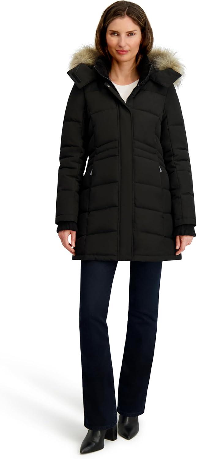 imageNautica Womens Mist Heavyweight Winter Coat Puffer Jacket With Detachable Faux Fur HoodBlack