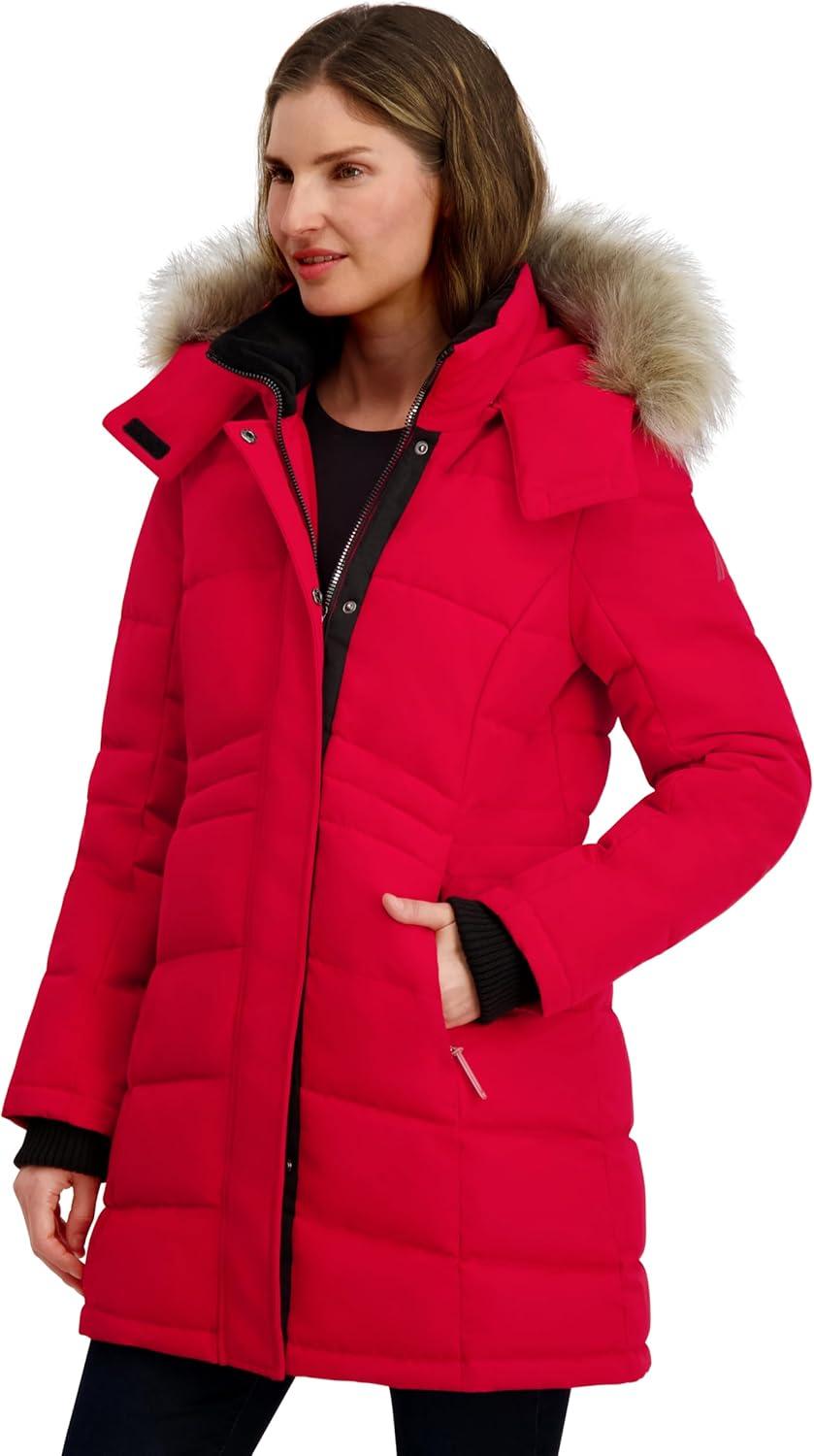 imageNautica Womens Mist Heavyweight Winter Coat Puffer Jacket With Detachable Faux Fur HoodNautica Red