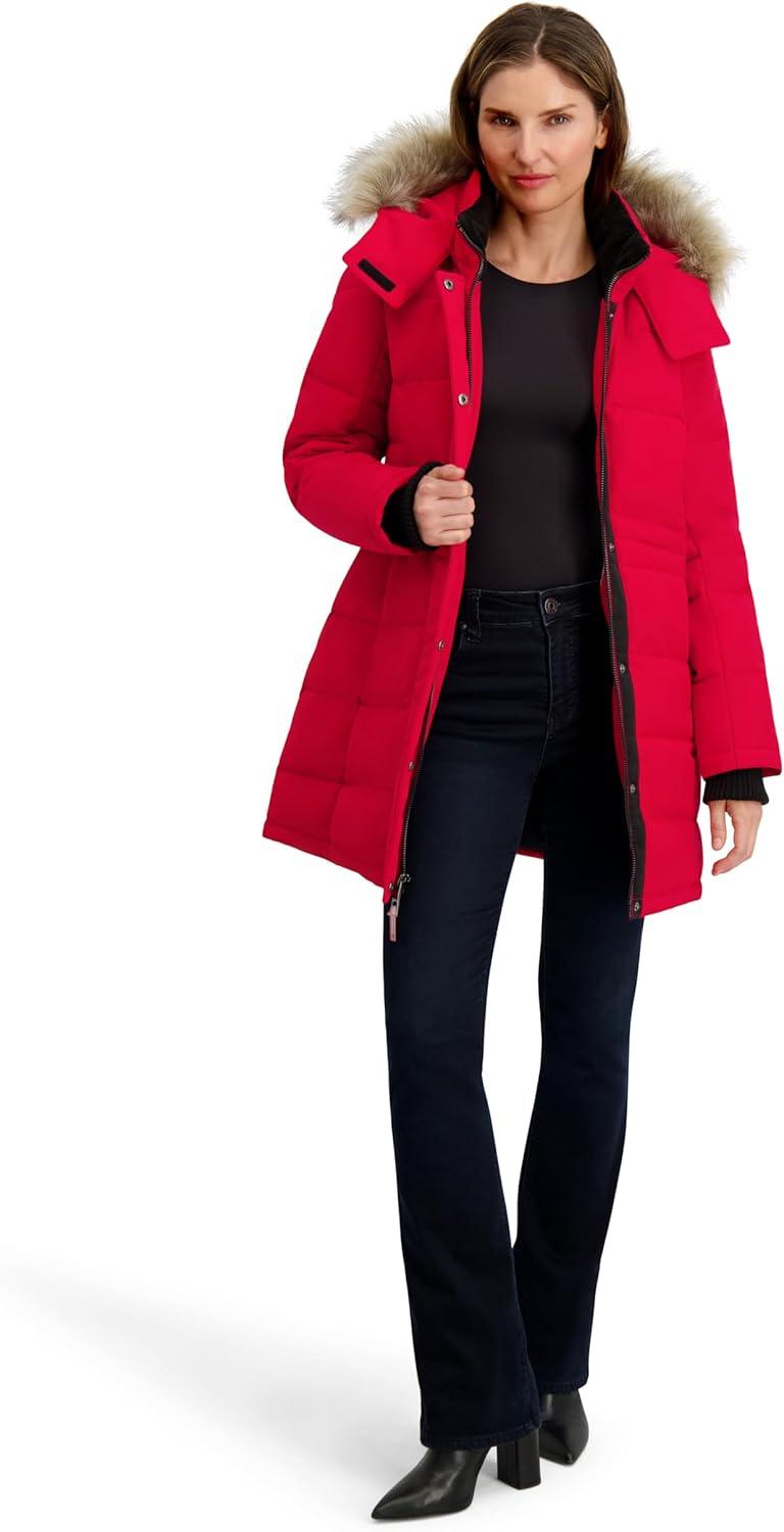 imageNautica Womens Mist Heavyweight Winter Coat Puffer Jacket With Detachable Faux Fur HoodNautica Red