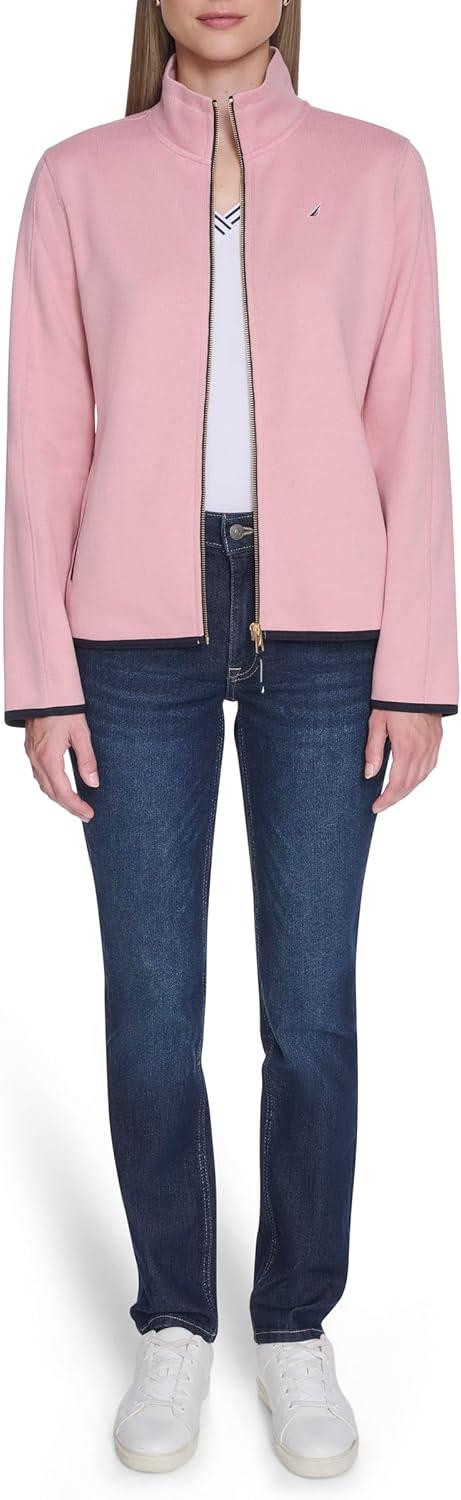 imageNautica Womens Mockneck Zip Up Fleece JacketBridal Rose