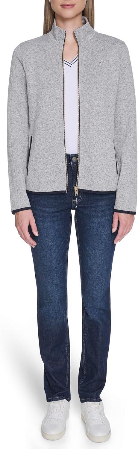 imageNautica Womens Mockneck Zip Up Fleece JacketStorm Heather Grey