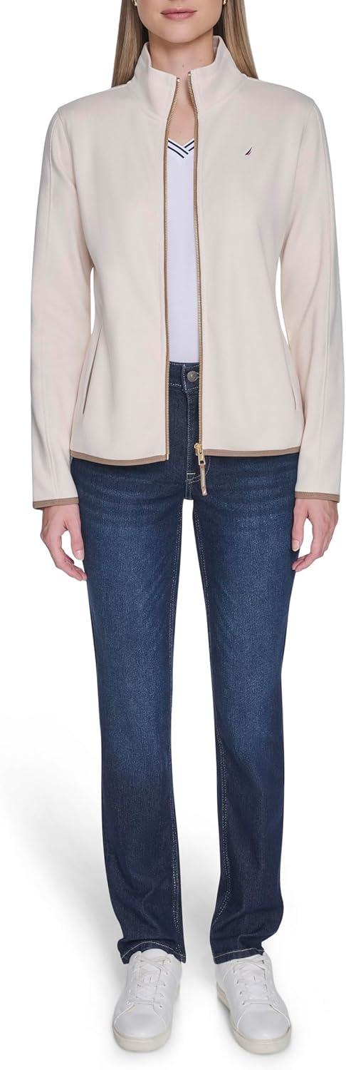 imageNautica Womens Mockneck Zip Up Fleece JacketWhite Swan