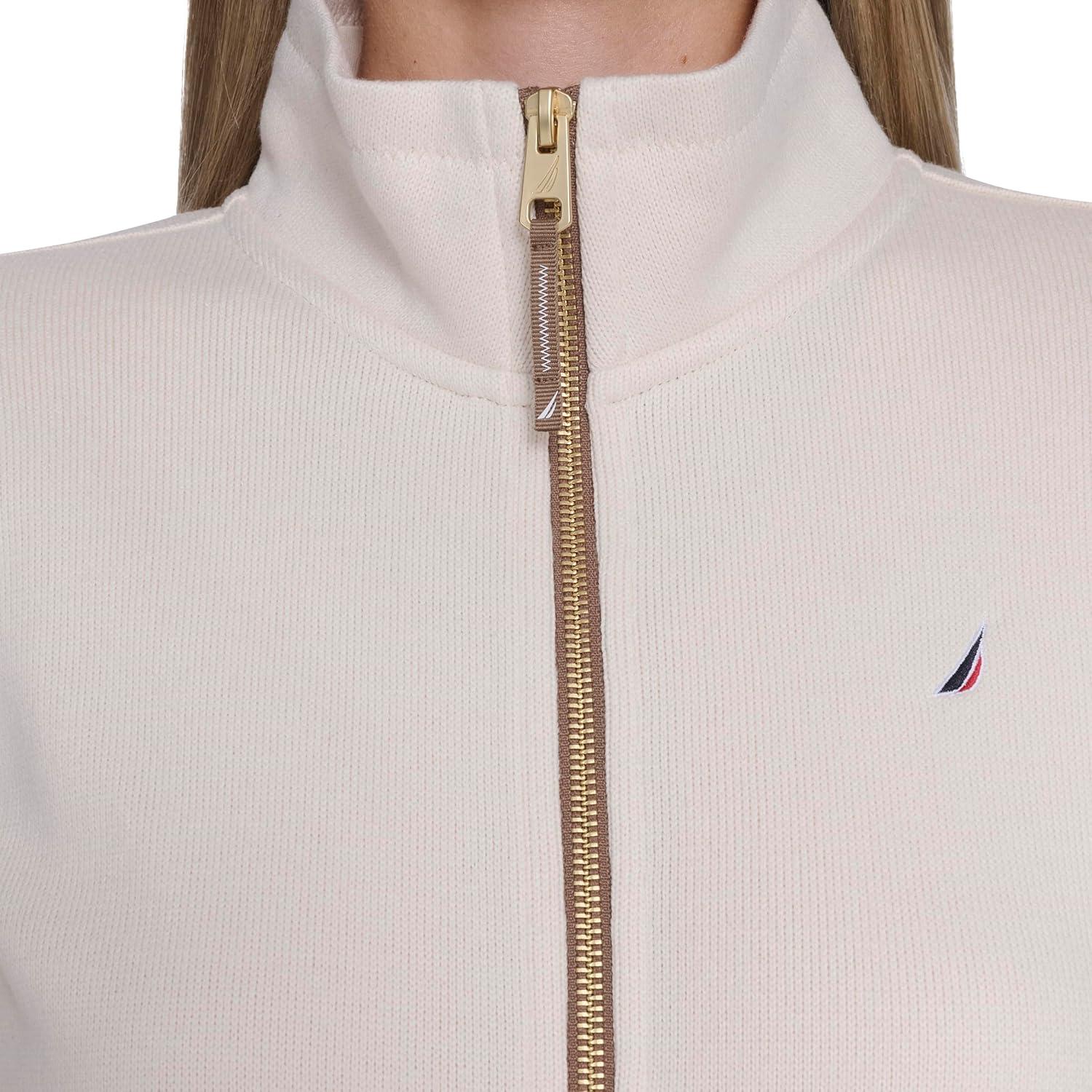 imageNautica Womens Mockneck Zip Up Fleece JacketWhite Swan