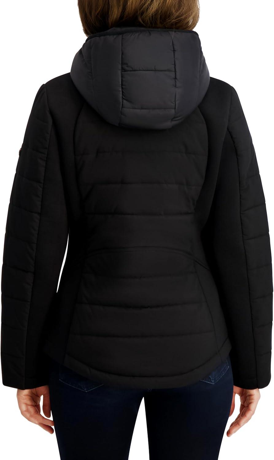 imageNautica Womens Nautica Womens Stretch Hybrid Puffer Jacket Short Winter Coat With BibCaviar Black