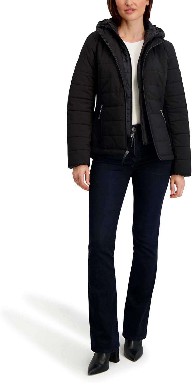 imageNautica Womens Nautica Womens Stretch Hybrid Puffer Jacket Short Winter Coat With BibCaviar Black