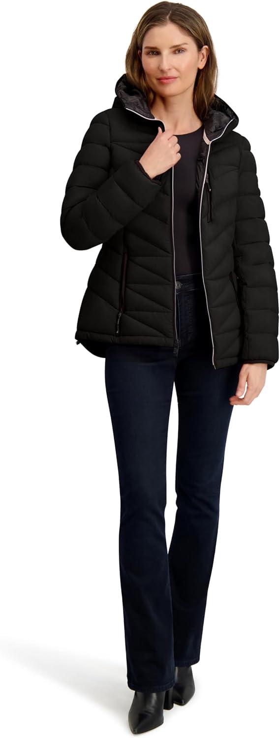 imageNautica Womens Packable Stretch Puffer Jacket Midweight Waterresistant Coat Adjustable HemBlack