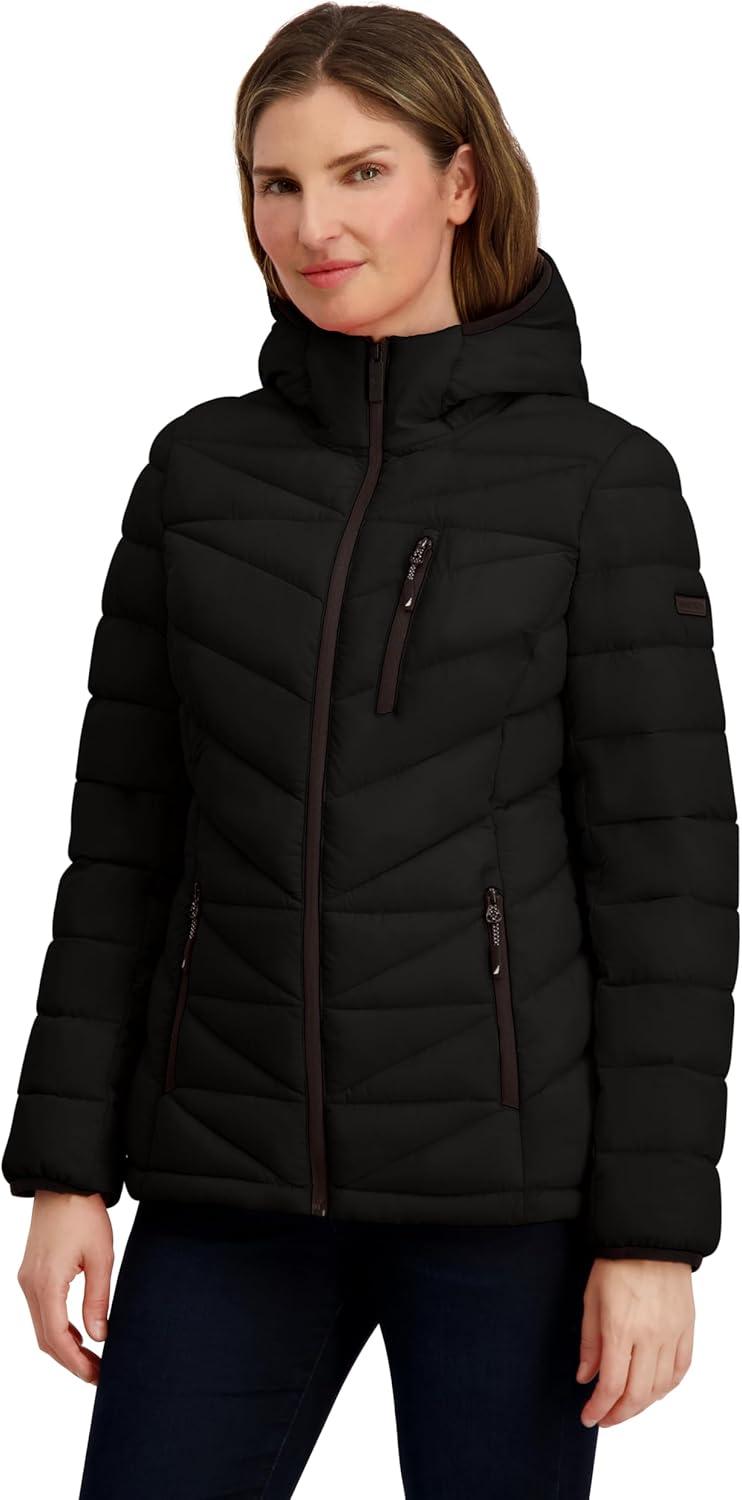 imageNautica Womens Packable Stretch Puffer Jacket Midweight Waterresistant Coat Adjustable HemBlack