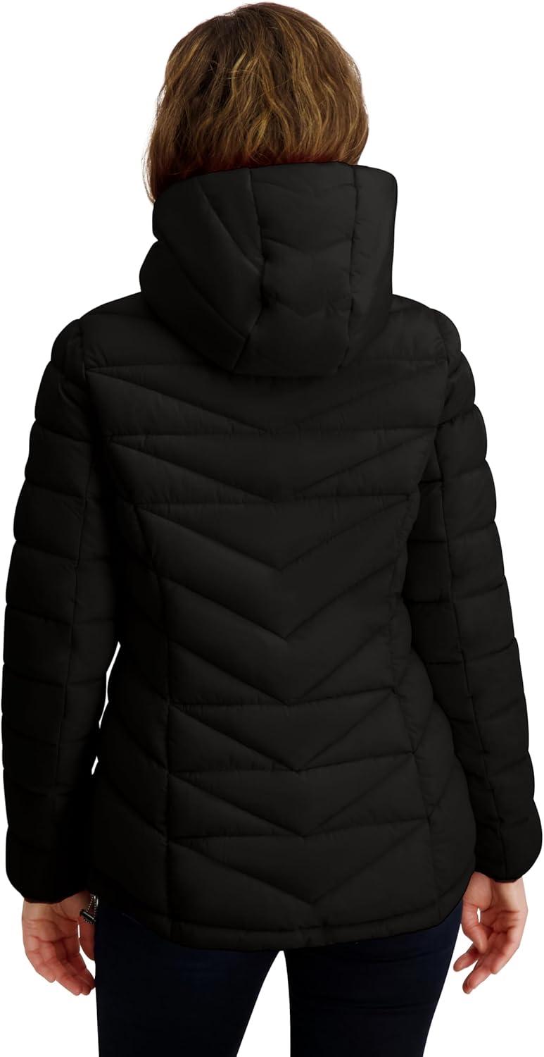 imageNautica Womens Packable Stretch Puffer Jacket Midweight Waterresistant Coat Adjustable HemBlack