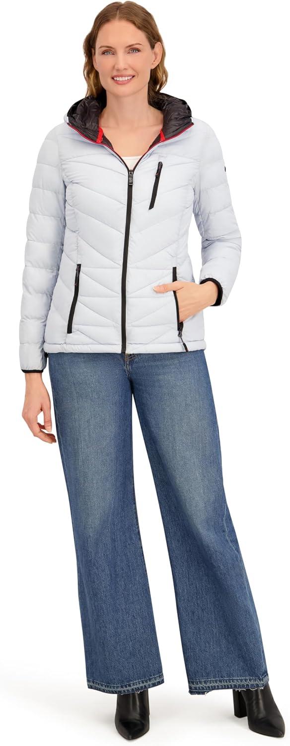 imageNautica Womens Packable Stretch Puffer Jacket Midweight Waterresistant Coat Adjustable HemBlue