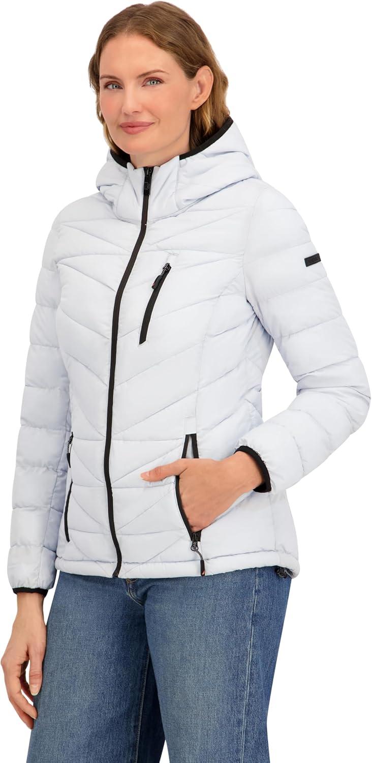 imageNautica Womens Packable Stretch Puffer Jacket Midweight Waterresistant Coat Adjustable HemBlue