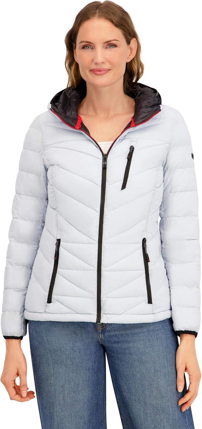 imageNautica Womens Packable Stretch Puffer Jacket Midweight Waterresistant Coat Adjustable HemBlue