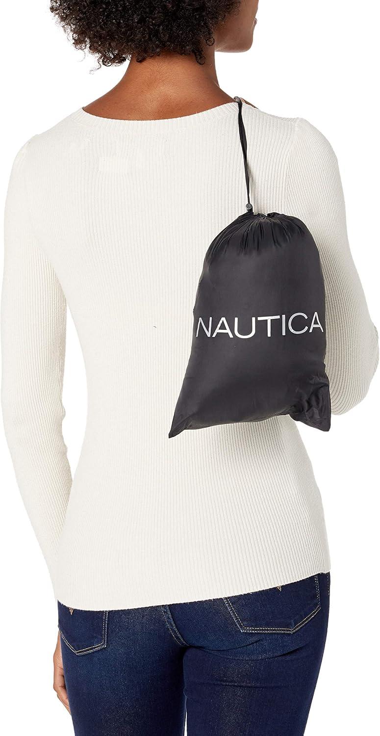 imageNautica Womens Packable Stretch Puffer Jacket Midweight Waterresistant Coat Adjustable HemOnyx