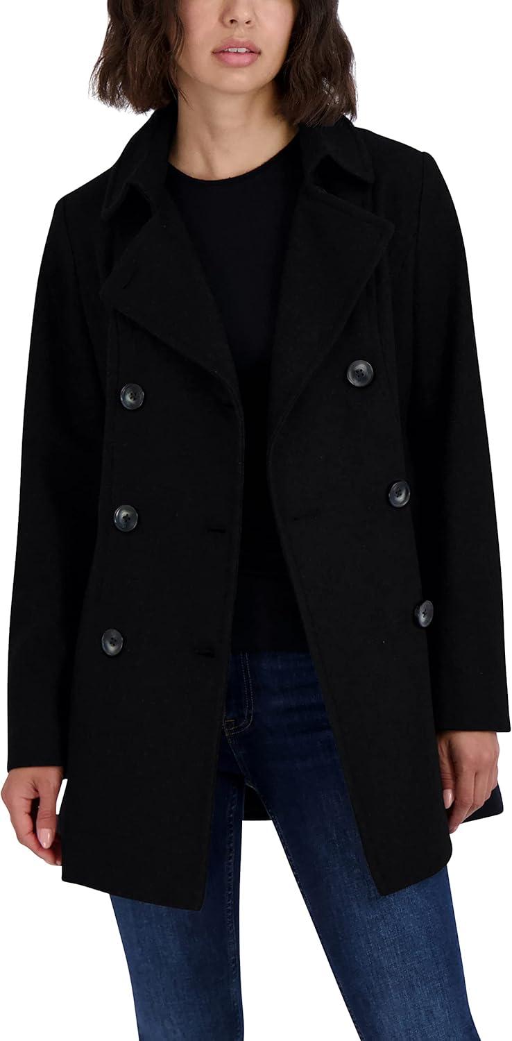 imageNautica Womens Peacoat Wool Blend Double Breasted Winter CoatBlack