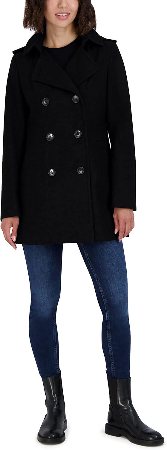 imageNautica Womens Peacoat Wool Blend Double Breasted Winter CoatBlack