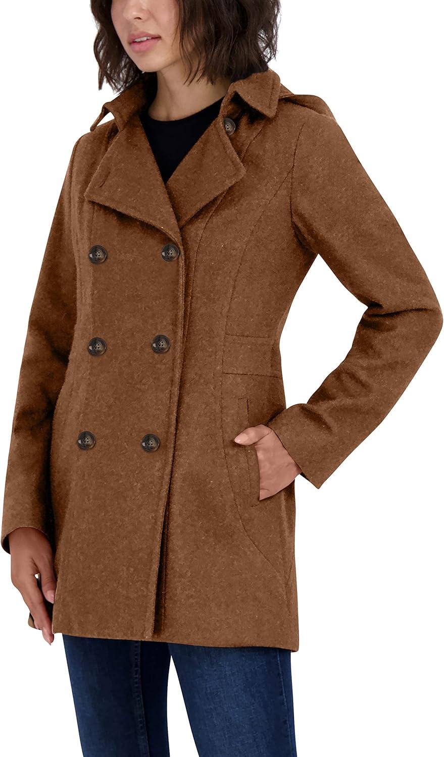 imageNautica Womens Peacoat Wool Blend Double Breasted Winter CoatCamel
