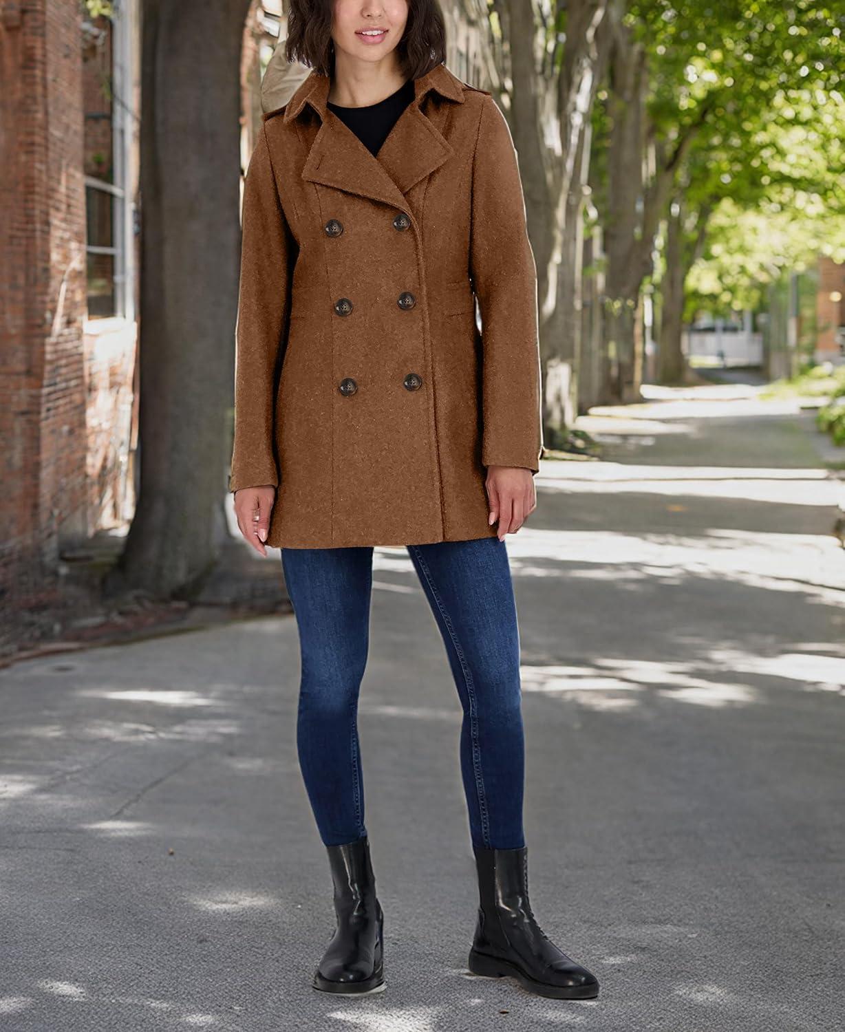 imageNautica Womens Peacoat Wool Blend Double Breasted Winter CoatCamel