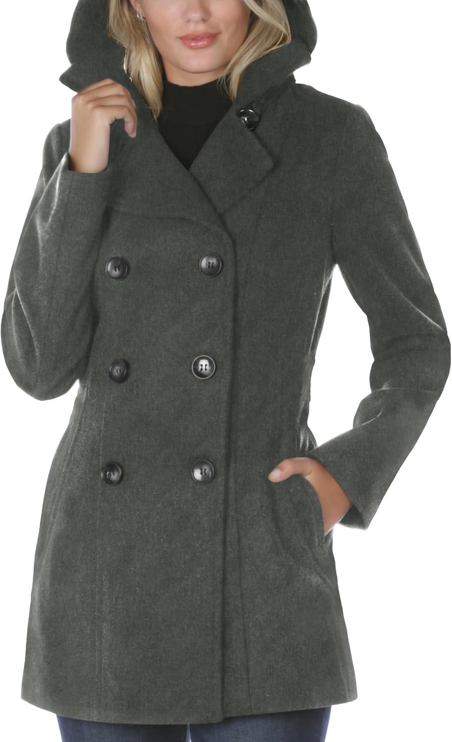 imageNautica Womens Peacoat Wool Blend Double Breasted Winter CoatCharcoal