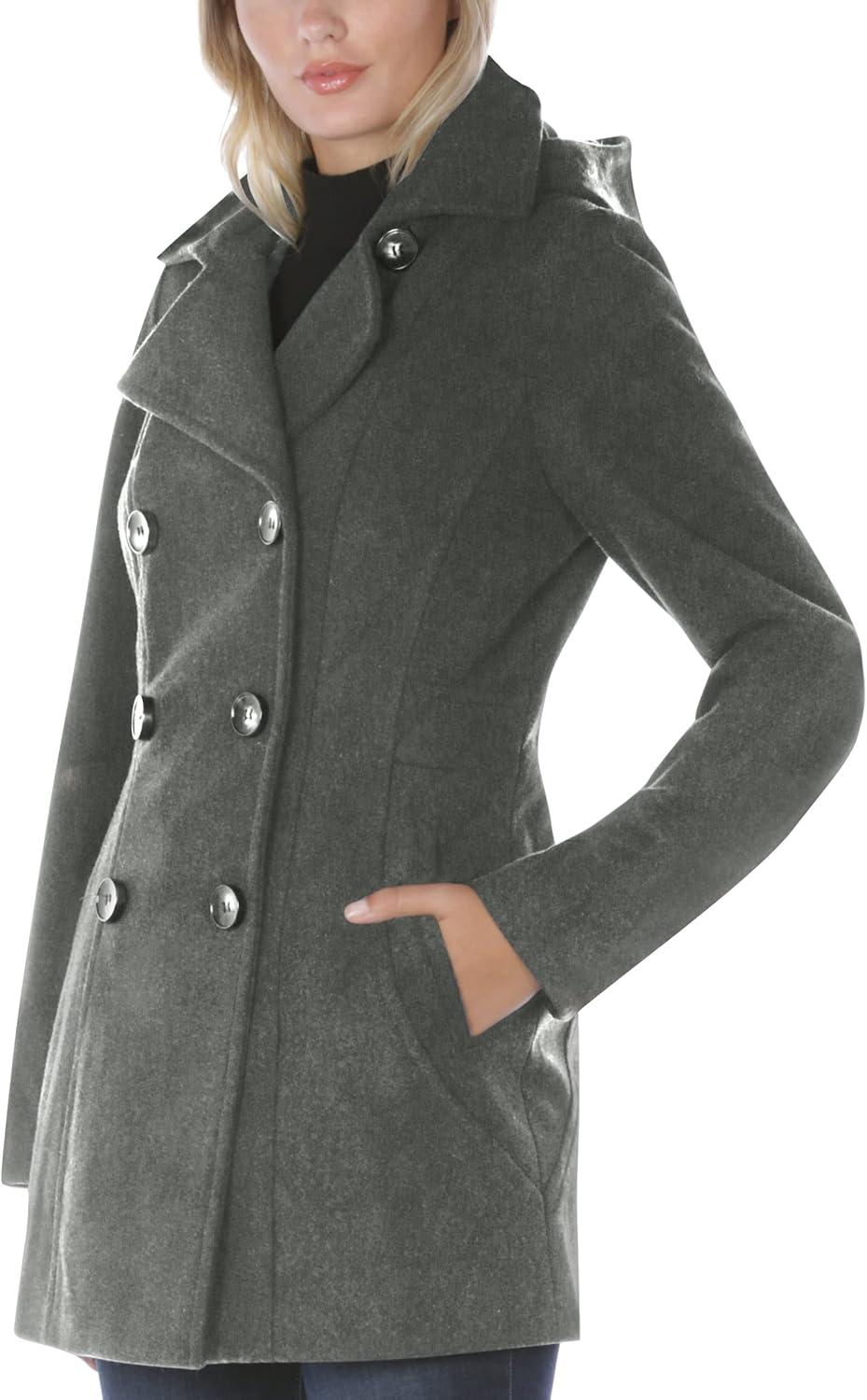 imageNautica Womens Peacoat Wool Blend Double Breasted Winter CoatCharcoal