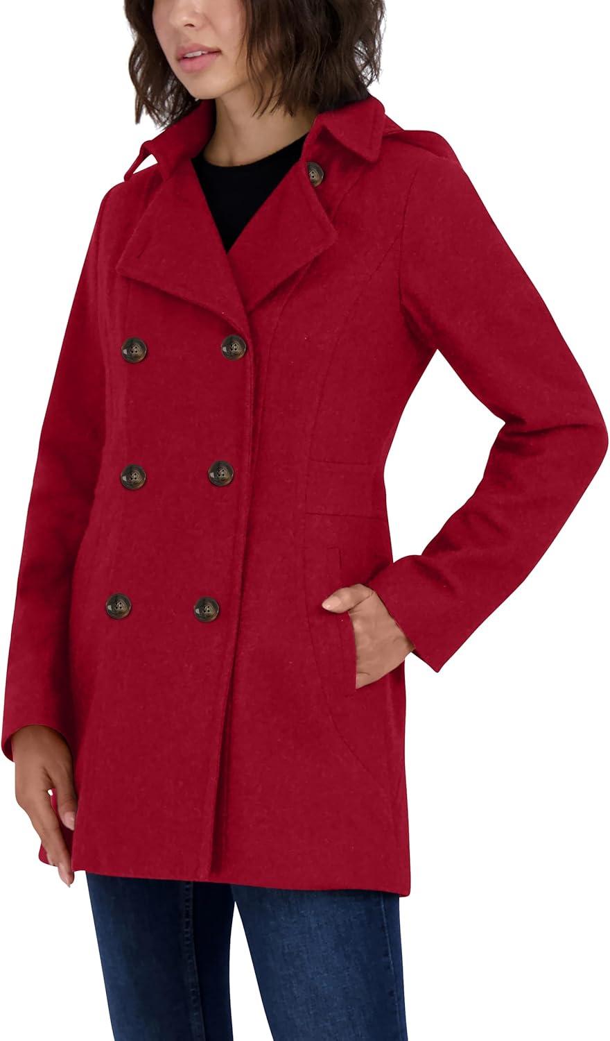imageNautica Womens Peacoat Wool Blend Double Breasted Winter CoatDeep Red